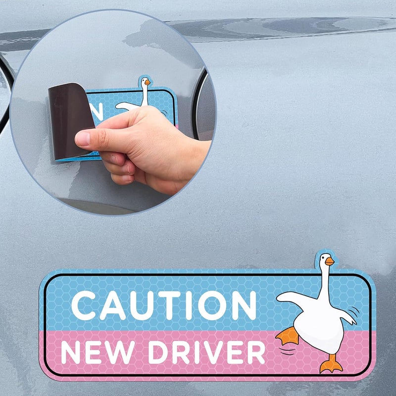 CNhoqc Student Driver Car Magnet - 4pcs Cute Shivering Goose Please Be Patient Student New Driver Magnetic Reflective Reusable Movable Bumper Sticker Safety Warning Sign Novice Automotive Magnet Decal - Image 3